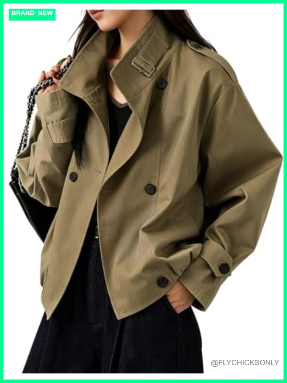 Womens Cropped Funnel Neck Trench Coat Lightweight Button Down Jacket